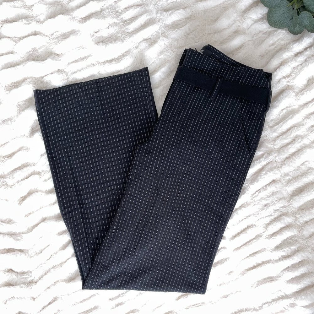 Body by Victoria Pinstripe Flare Leg Trousers, Belted Work Pants, Sz 6